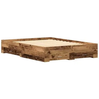 vidaXL Bettrahmen mit Schubladen Altholz 140 x 190 cm Holzwerkstoff