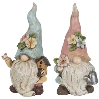 Ideen mit Herz Deko-Figuren Wichtel | Paar mit Gießkanne & Vogelhaus | Garten-Zwerg | Frühjahrs-Dekoration für Haus und Blumen-Beet | 23 cm hoch | 10 cm breit | 2 Stück