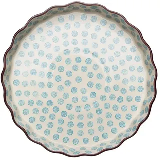 Tranquillo Quicheform aus Steinzeug mit handgestempeltem Print weiß-blau, 27 cm