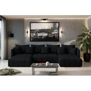 AX LIVING Schwarz Sofa U Form mit Schlaffunktion Veliro U 353 cm breit - Schwarz