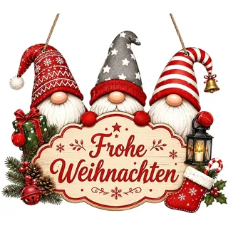 Weihnachtsdeko Tür 26 x 25 cm Türdeko Weihnachten Wichtel Holzschild | Holzschild Zum Aufhängen Als Weihnachten Dekoration & Weihnachtsdeko Für Tür Eingang Wand