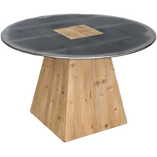 Mendler Esstisch HWC-L76, Tisch Esszimmertisch, rund Industrial Massiv-Holz MVG-zertifiziert 74x120cm, natur mit Metall-Optik