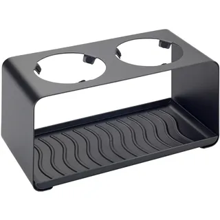 Wenko Flaschenhalter Mod. Wave für 2 Flaschen kompaktes Design zur Trocknung abnehmbares Tablett pulverbeschichtetes Metall Schwarz 23,5 x 11,5 x 11,5 cm