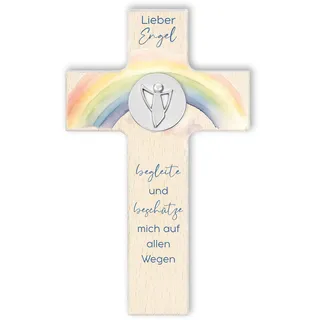 Fritz Cox Holzkreuz Lieber Engel begleite und beschütze mich auf allen Wegen - christliches Geschenk für Kinder und wunderschön im Kinderzimmer, natur, 15cm