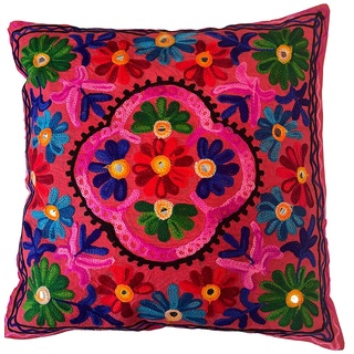 Kissenbezüge, dekorativ, Bestickt, Mandala-Blumenmuster, Ethno-Boho-Kissenbezug, Leuchtend bunter Bohemian-Bezug für Sofa, Couch, handgefertigter Schlafzimmer, Wohnzimmer, 40 x 40 cm (16 x 16 Zoll)