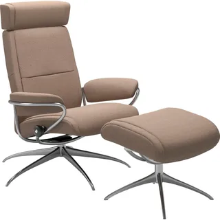 Stressless Stressless® Relaxsessel »Paris«, (Set, Relaxsessel mit Hocker), mit Hocker, Low Back mit Kopfstütze, mit Star Base, Gestell Chrom beige