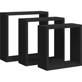 vidaXL Wandregalset 3-teilig 24-30/10/24-30 cm aus MDF Schwarz Max. Belastbarkeit 5 Kg , Holzwerkstoff , Strukturbuche , Rechteckig , 30x30x10 cm , Wohnzimmer, Regale, Wandregale