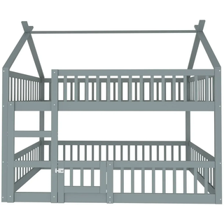 Merax Etagenbett 140x200cm Treppe Massivholz Grau