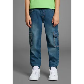 Cargojeans ARIZONA "Stretch-Jeans für Jungen", Jungen, Gr. 140, N-Gr, blau (blau denim), Denim/Jeans, Obermaterial: 98% Baumwolle, 2% Elasthan, Basic lang, Jeans Cargojeans, gerades Bein, mit Bindeband und Gummizug, normale Taille, Topseller