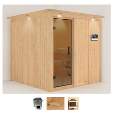 Bild Sauna »Romina«, (Set), 9-kW-Ofen mit externer Steuerung, beige