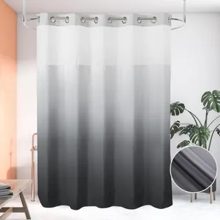 Ecoehoe Duschvorhang aus Stoff mit Einrasteinsatz aus Polyester mit Magneten, Hotelqualität, durchsichtig, Grau