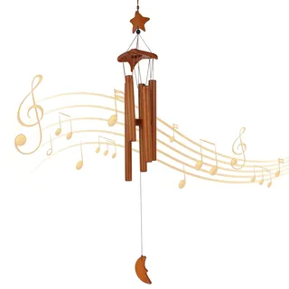 Windspiel Bambus, 70cm Groß Klangspiel Stern-Mond-Design, Windspiele Für Draußen Hängend Für Garten, Hof, Terrasse und Heimdekoration