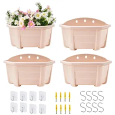 ORIMERC 25cm 4er-Pack Pflanzgefäße zum Aufhängen an der Wand, Kunststoff, Retro-Stil, Geländer, hängende Pflanzgefäße, Pflanzen, Blumen, Kunststofftöpfe, Körbe für Balkon, Zaun, Garten, Beige