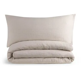 Blumtal Bettwäsche Musselin, 100% Baumwolle, 155/220 cm & 40/80 cm, Grau , Textil , 155x220 cm , Heimtextilien, Bettwäsche & Leintücher, Bettwäsche