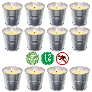 DEARBAG 12 Stück Citronella Kerze für draußen und drinnen, 130-180 Brennstunden, Natürliche Sojawachs Zitronengras Duft Teelichter Kerzen, Ideal für Balkon Terrasse Garten Camping Picknick