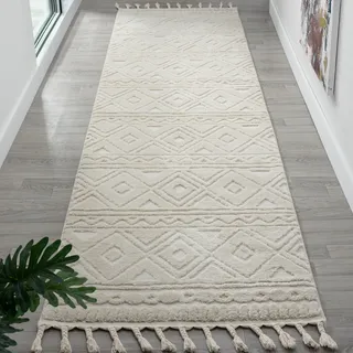 my home Läufer »Bonvo 80x300 cm« rechteckig 19 mm Höhe mit Fransen, Hoch-Tief-Struktur, Wohnzimmer, Schlafzimmer, beige