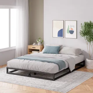 Zinus Joseph Metallbett 15 cm | Matratzenauflage | Lattenrost aus Holz | Aufbewahrung unter dem Bett | 135 x 190 cm | Schwarz