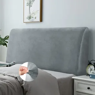 DUJUIKE Bett Kopfteil Bezug, Bettkopfteil Hussen, Weicher Strecken Samtstoff Staubdicht, Staubdichte Schutzhülle für gepolsterte Schlafzimmer Kopfteil (Hellgrau, 180-200 cm(Cal King))