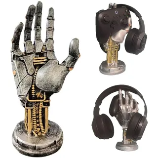 SHANDADDY Cyberpunk Kopfhörerständer – Gaming Headset Halterung und Controller Ständer – Futuristisches Harzdesign in Metalloptik – Gamer Zubehör für Schreibtischorganisation