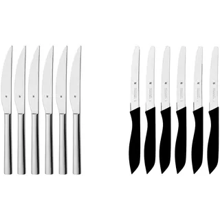 WMF Steakmesser-Set 6-teilig Nuova Cromargan Edelstahl rostfrei poliert & Classic Line Frühstücksmesser Set 6-teilig, 23 cm, Brötchenmesser Wellenschliff, Brotzeitmesser, Spezialklingenstahl, schwarz