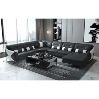 Groß Wohnlandschaft Sofa U Form Ecksofa Ledersofa Schwarz Kunstleder - Schwarz