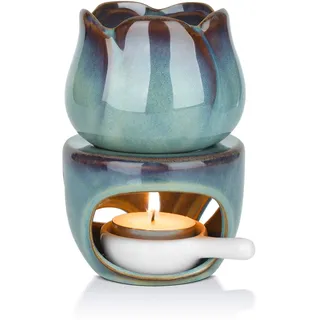 ComSaf Duftlampe für ätherische Öle, mit Teelichtlöffel, Abnehmbarer Aromatherapie-Brenner aus Blauer Keramik, Aroma-Öl-Kerzendiffusor, Duftwachstörtchen für Zuhause, Schlafzimmer, Dekoration
