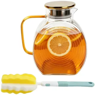 2 Liter Karaffe aus Glas mit Deckel, Borosilikatglas mit Griff, Wasserkaraffe für Kühlschranktür, Glaskaraffe für Heiße/Kalte Getränke, Wasserkrug - Eisteekrug, für Wasser, Eistee, Saft