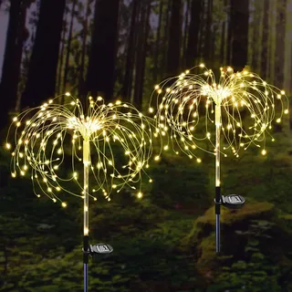 ZVO Solarlampe für Außen Garten, 2 Stück 120 LED Solar Feuerwerk Licht Deko, 2 Modi Farbiges Solarleuchten Gartenstecker mit Farbwechsel LED Wetterfest Gartenleuchte für Aussen Patio (Warmweiß)