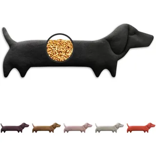 LESCHI Körnerkissen für Mikrowelle (52x20cm), aus 100% Bio Baumwolle und Bio Weizen, Hund Schwarz, Wärmekissen, Nackenwärmer ideal als Wärmespender und bei Verspannungen an Nacken Schulter Hals Rücken