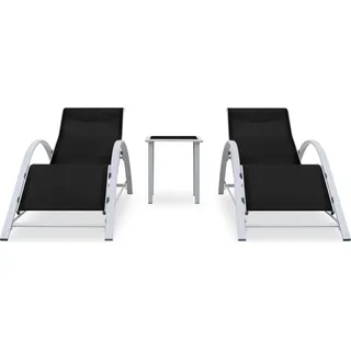 vidaXL Sonnenliegen 2 Stk. mit Tisch Aluminium Schwarz - Schwarz