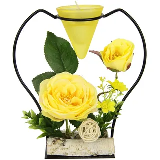 Flair Flower I.GE.A. Teelichthalter »Rose« Metall Glaseinsatz Teelichtkerze Kunstblumen Kerzenständer Advent 3D, gelb