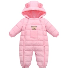 Baby Winter Overall Mit Kapuze Schneeanzüge Outfits Bär Strampler Jungen Mädchen Spielanzug Rosa 6-12 Monate