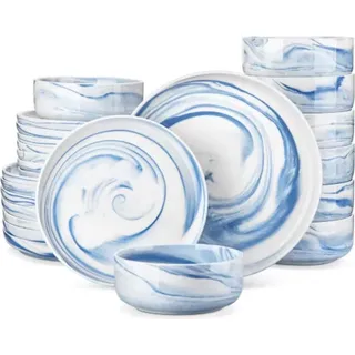 Samt Tafelservice – Serviesset – 8 Personen – 24-teilig – Keramik Blau – Frühstücksteller – Essteller - Blau