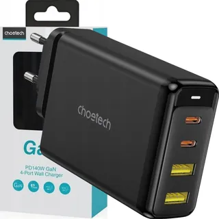 CHOETECH GaN 140W 4-Port-Ladegerät (2x USB C, 2x USB) schwarz (PD6005) - Schwarz