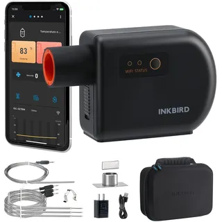 Inkbird Grillgebläse Bluetooth 5.1 und Wi-Fi 2,4 GHz Grillventilator, Automatischer Smoker Grillthermometer mit 4 Sonden Kompatibel mit Big Green Egg, Kamado Joe, Primo, Vision Grill, Akorn Kamado