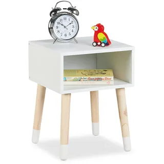 Relaxdays Nachttisch 30 x 30 x 40 cm Holzwerkstoff weiß