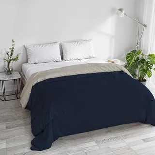 Italian Bed Linen Basic Wintersteppdecke einfarbig und gepolstert, Dunkelblau/Hellgrau, 250x245cm