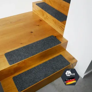 your GEAR Stufenmatten selbsthaftend 76x20 cm – 5 Stück Hellgrau – rutschfeste Treppenstufen Matten waschbar – Antirutsch Treppenteppich zuschneidbar – Treppenschutz innen modern