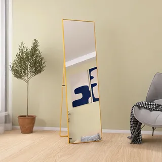 ProximaX Standspiegel 150x40cm Ganzkörperspiegel mit prächtigem Golden Metallrahmen - HD Großformat für elegantes Wohnen und Ankleiden - Gold