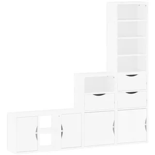 vidaXL 4-tlg. Wohnwand mit Stauraum ODDA Weiß Massivholz Kiefer