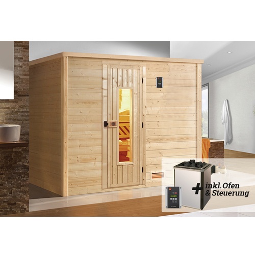 Bild von Premium Massivholzsauna Bergen 3 Sparset 7,5 kW OS