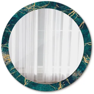 Tulup Spiegel Ø90 cm Rund mit Aufdruck , Türkis , Glas , 90x90x0.4 cm , Spiegel, Wandspiegel