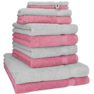 Betz 10-TLG. Handtuch-Set Premium 100% Baumwolle 2 Duschtücher 4 Handtücher 2 Gästetücher 2 Waschhandschuhe Farbe Silber & Altrosa