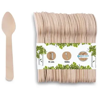 BIOZOYG Umweltfreundliche Espressolöffel Holz I Holzbesteck Espressolöffel Holzlöffel Einwegbesteck I biologisch abbaubar und kompostierbares Besteck I 100 x Einweglöffel 11cm