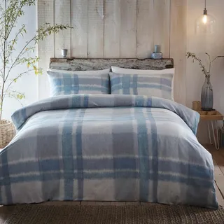 Appletree Verbier Blauer Biber-Bettbezug – Einzelbett (135 x 200 cm) – 100% gebürstete Baumwolle – superweiches Schottenkaro-Bettwäsche-Set – hellblau kariert – Himmelblau kariert – 1 Kissenbezug im