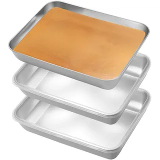 Panierschalen Set 3-teilig, Panierstrasse Set 3-teilig Edelstahl Panierstraße Sets, Panier-Sets, Rechteckige Metall Backblech Gastro Behälter Schalen zum Panieren Schnitze Fleisch Fisch(25.5x20x5.5cm)