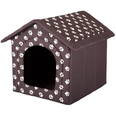 HobbyDog Hundehaus Hundehütte für mittelgroße Hunde - Katzenhaus, Katzenhöhle - mit herausnehmbarem Dach - Tierhaus für Katzen und Hunde für Drinnen/Indoor 52 x 46 x 53 cm [L] Braun mit Pfoten