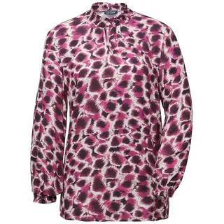 Klassische Bluse GOLDNER "Kurzgröße Langarmshirt mit Stehkragen, Print", Damen, Gr. 23, lila (beere, gemustert), Obermaterial: 100% Viskose CV., figurumspielend, weit Gummibündchen, Blusen Klassische Bluse, Smok-Details