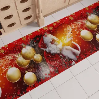 PETTI Artigiani Italiani - Weihnachts-Küchenläufer, Rutschfester und waschbarer Weihnachts-Küchenteppich, 52 x 240 cm Weihnachtsmann-Weihnachtsteppich, Made in Italy