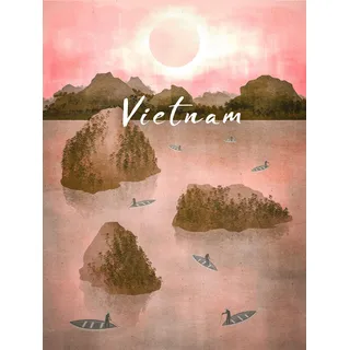 KOMAR Vintage Travel Vietnam", - Größe: 30 x 40 cm - Poster, Kunstdruck, Dekoration, Wohnzimmer, Schlafzimmer